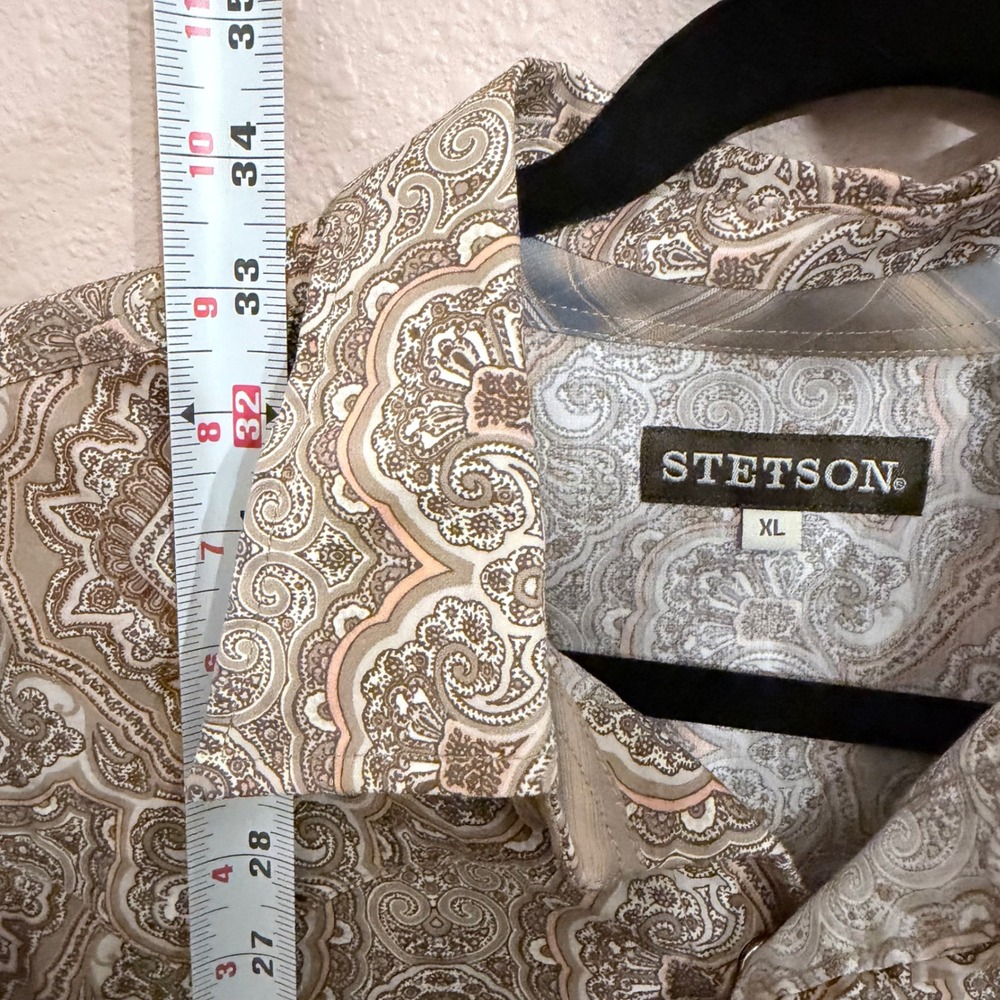 Stetson Mens XL Desert Paisley Western Pearl Snap Shirt Tan Brown Cowboy Rodeo - Picture 8 of 10